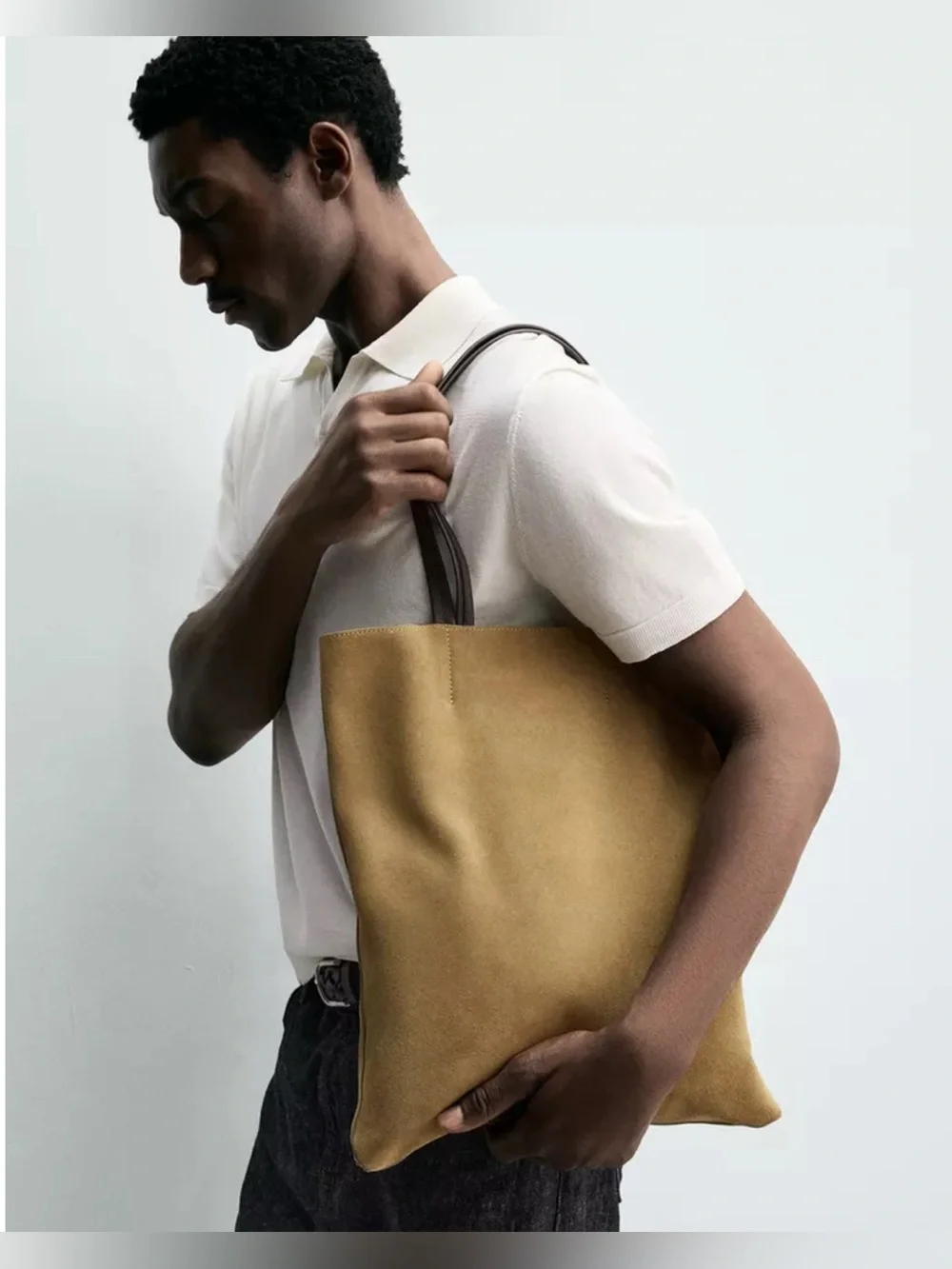 Zara BNWT Cowhide Leather With a Split Suede Finish Shopper Bag Tobacco Brown